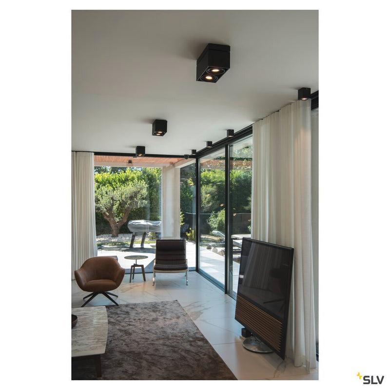 KARDAMOD ceiling light, double-headed, QPAR111, rectangular, matt black, max. 150W