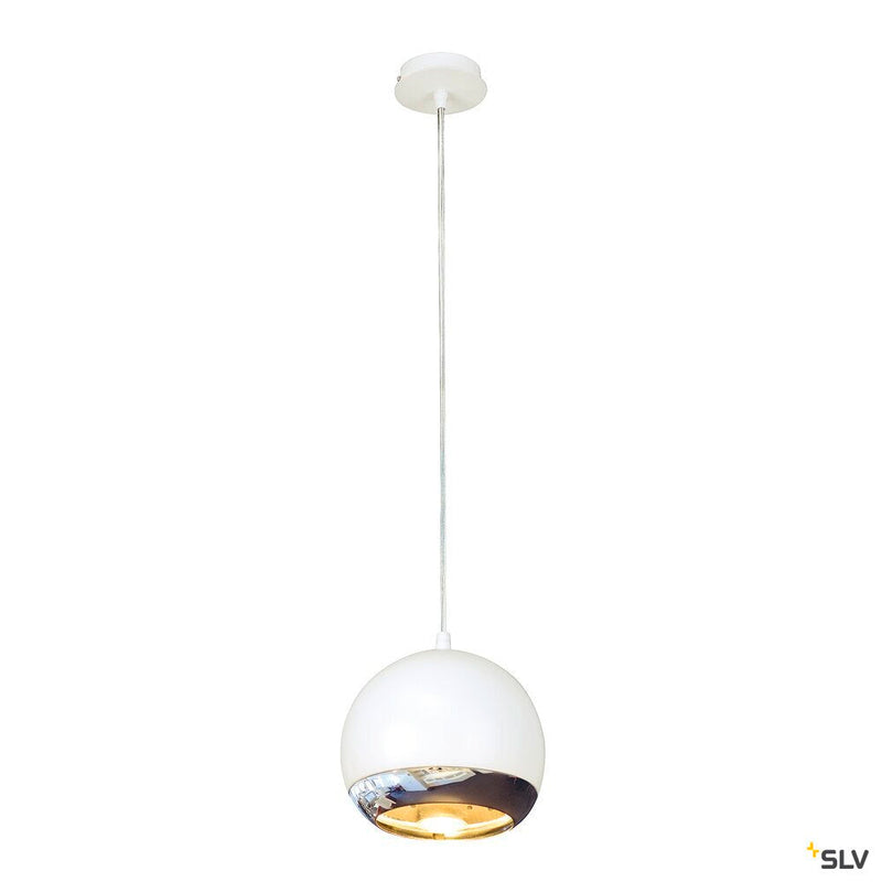 LIGHT EYE, pendant, QPAR111, white/chrome, clear cable, white/chrome ceiling plate, max. 75W