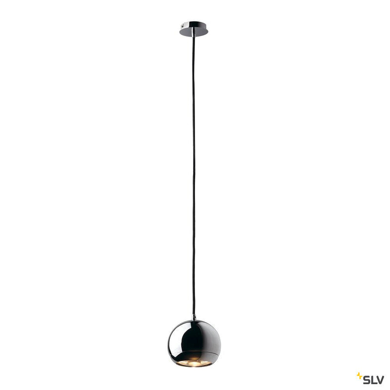 LIGHT EYE, pendant, QPAR111, chrome, black textile cable, chrome ceiling plate, max. 75W,