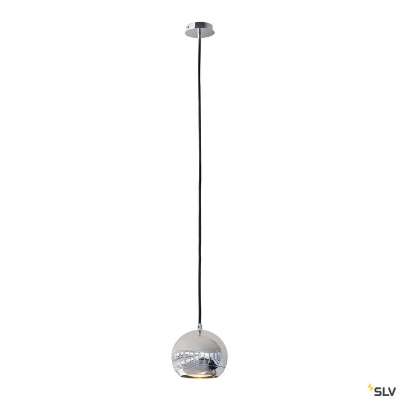 LIGHT EYE, pendant, QPAR111, chrome, black textile cable, chrome ceiling plate, max. 75W,