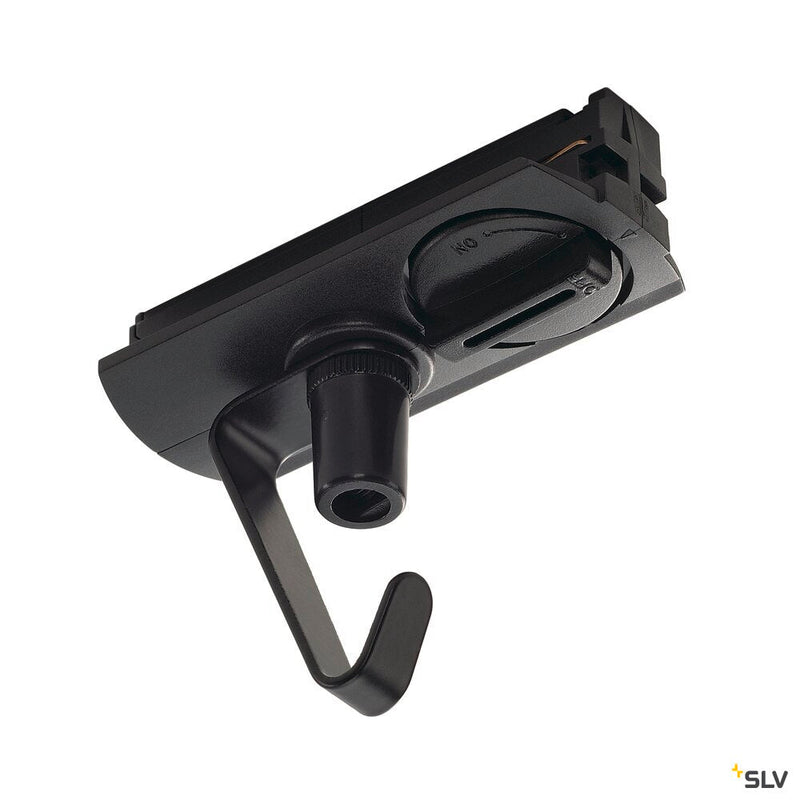 ADAPTER for high-voltage track, 1-circuit, black, electrical, incl. hooks