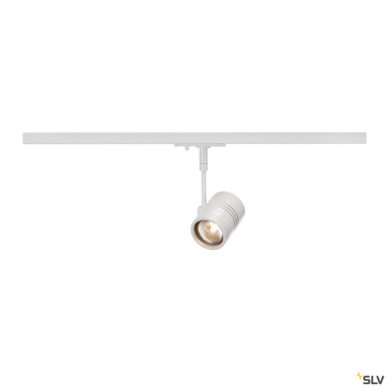 BIMA 1, spot for 240V 1-phase track, single-headed, QPAR51, matt white, max. 50W, incl. 1-phase adapter