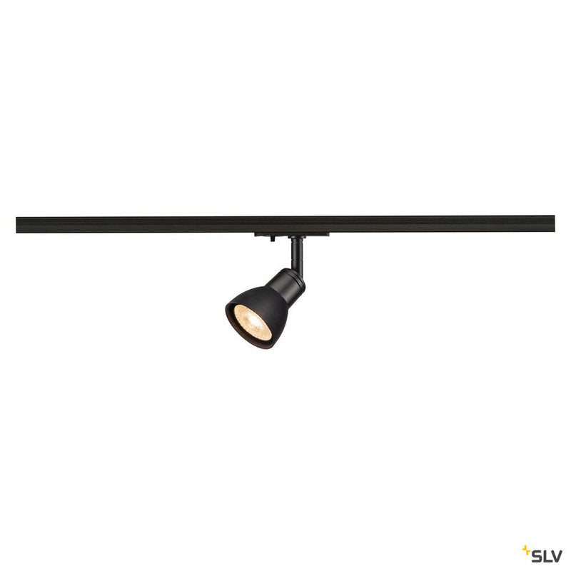 PURIA spot for high-voltage 1-circuit track, QPAR51, matt black, frosted black glass, max. 50W, incl. 1-phase adapter