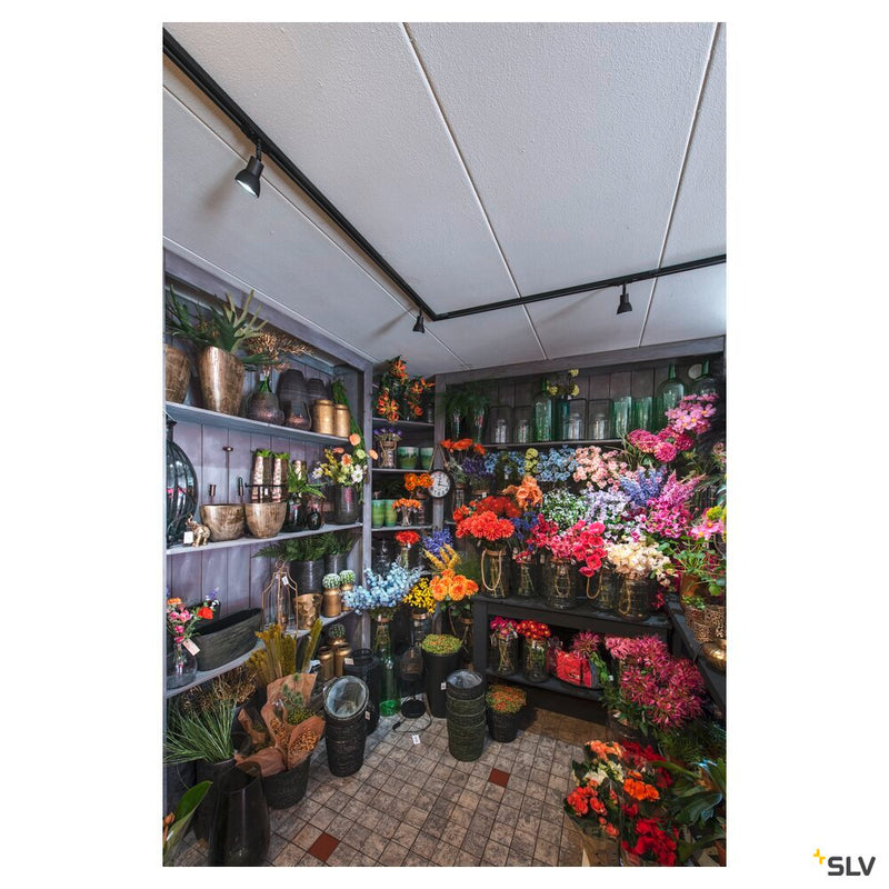 PURIA spot for high-voltage 1-circuit track, QPAR51, matt black, frosted black glass, max. 50W, incl. 1-phase adapter