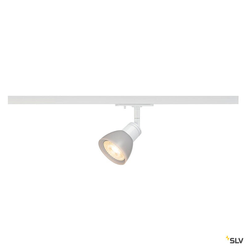 PURI spot for high-voltage 1-circuit track, QPAR51, white, frosted plastic, max. 50W, incl. 1-phase adapter