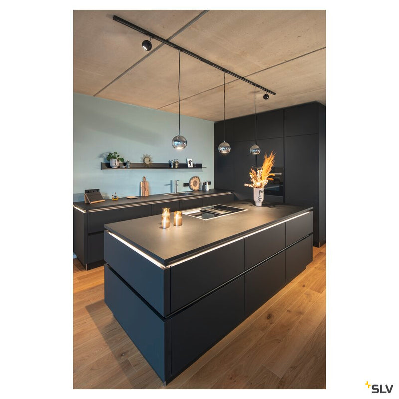 LIGHT EYE spot for 240V 1-phase track, QPAR51, black / chrome, max. 50W, incl. 1-phase adapter, black