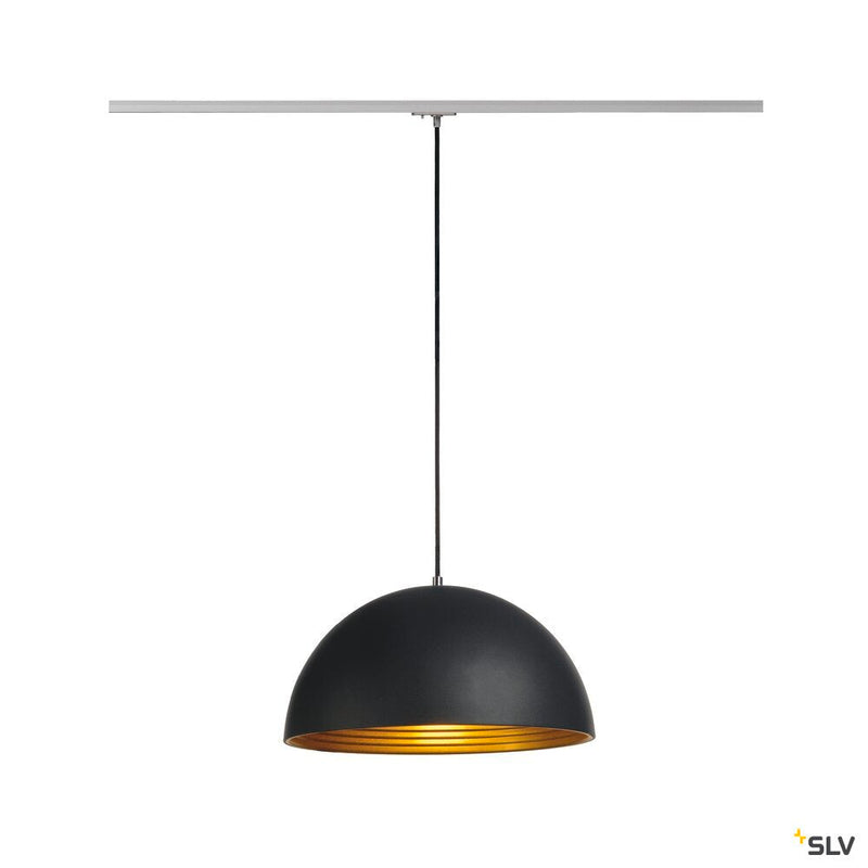 FORCHINI M pendant for 240V 1-phase track, TC-(D,H,T,Q)SE, round, black/gold, Ø 40 cm, incl. 1-phase adapter, silver-grey