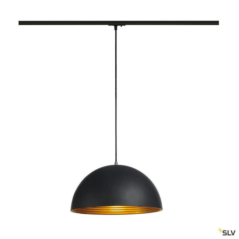 FORCHINI M pendant for 240V 1-phase track, TC-(D,H,T,Q)SE, round, black/gold, Ø 40 cm, incl. 1-phase adapter, black