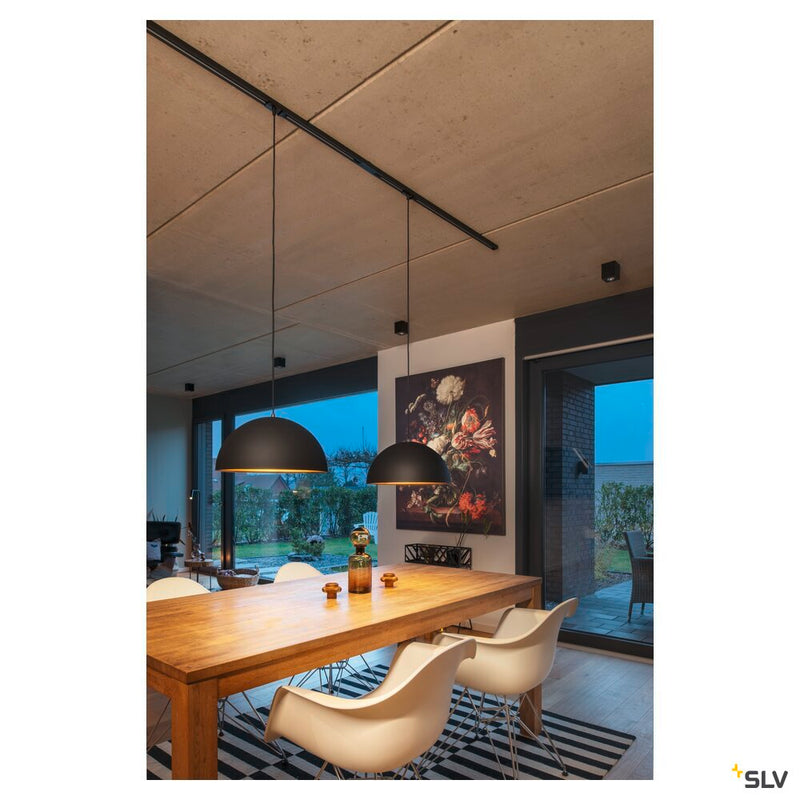 FORCHINI M pendant for 240V 1-phase track, TC-(D,H,T,Q)SE, round, black/gold, Ø 40 cm, incl. 1-phase adapter, black