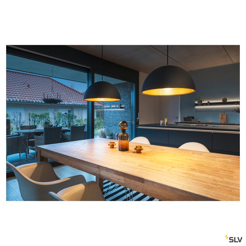 FORCHINI M pendant for 240V 1-phase track, TC-(D,H,T,Q)SE, round, black/gold, Ø 40 cm, incl. 1-phase adapter, black