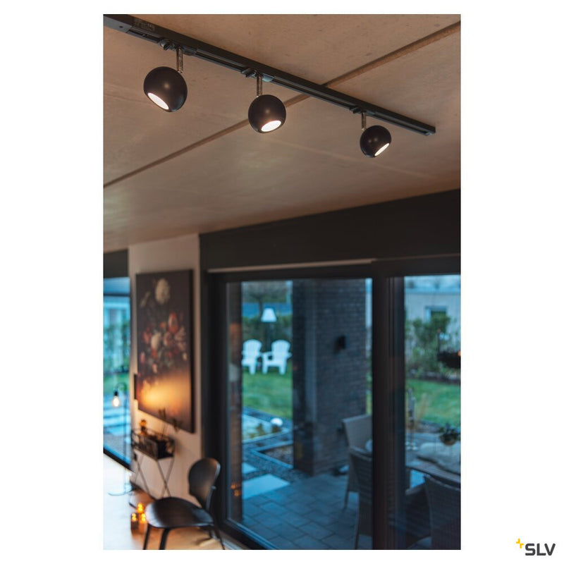 LIGHT EYE spot for 240V 1-phase track, QPAR51, black / chrome, max. 50W, incl. 1-phase adapter, black