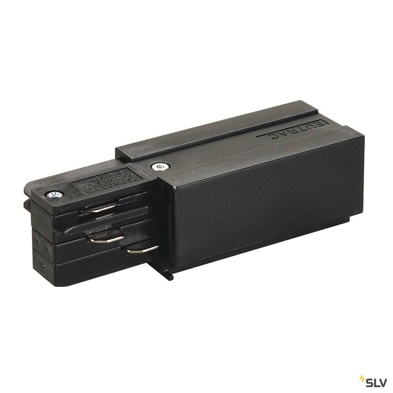 FEED-IN for EUTRAC 240V 3-phase surface-mounted track, earth electrode right, black