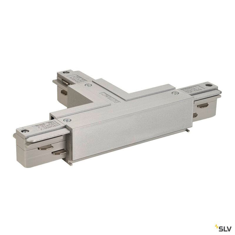 EUTRAC T-connector, with feed-in capability, inner earth, right , silver-grey