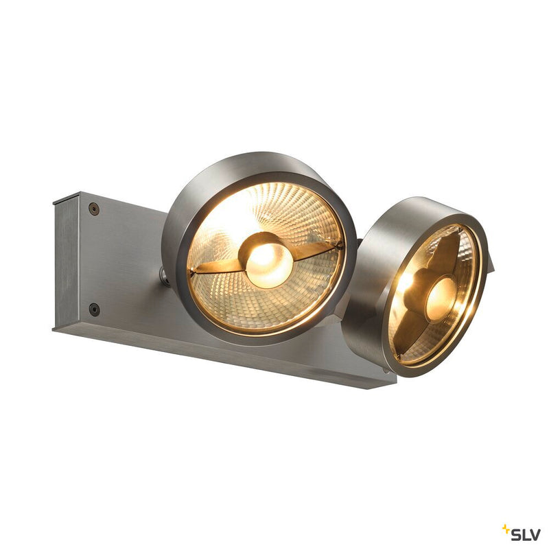 KALU, wall and ceiling light, double-headed, QPAR111, round, brushed aluminium, max. 150 W