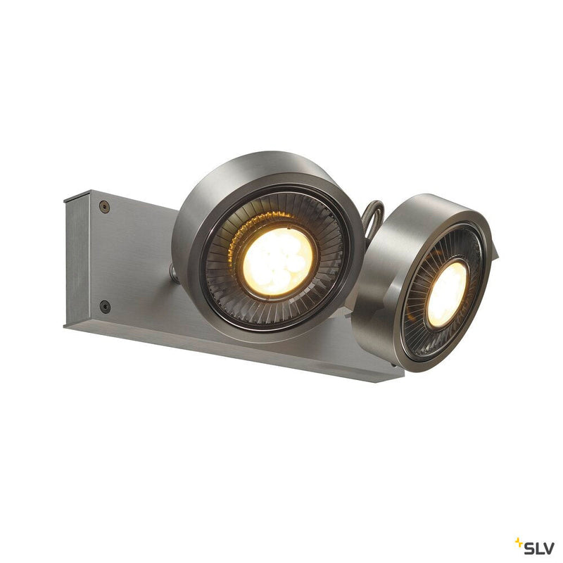 KALU, wall and ceiling light, double-headed, QPAR111, round, brushed aluminium, max. 150 W