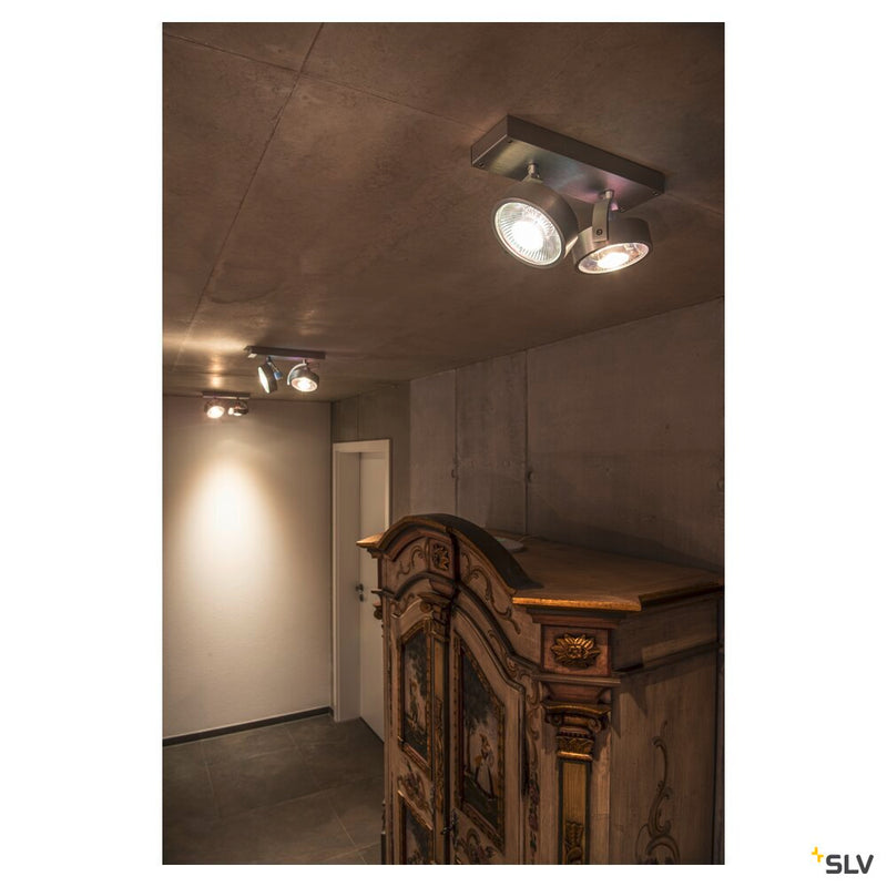 KALU, wall and ceiling light, double-headed, QPAR111, round, brushed aluminium, max. 150 W