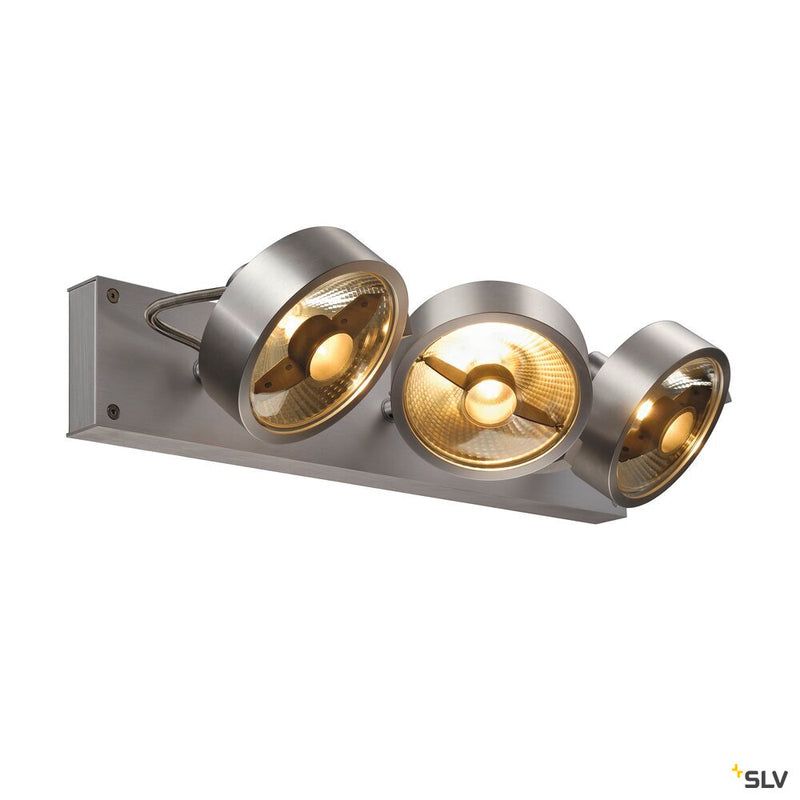 KALU, wall and ceiling light, triple-headed, QPAR111, round, brushed aluminium, max. 225 W