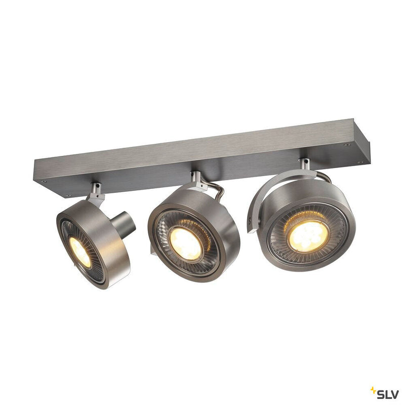KALU, wall and ceiling light, triple-headed, QPAR111, round, brushed aluminium, max. 225 W