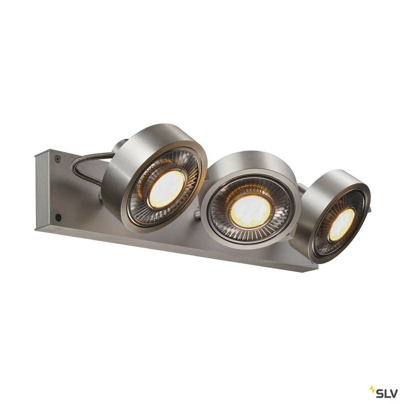KALU, wall and ceiling light, triple-headed, QPAR111, round, brushed aluminium, max. 225 W