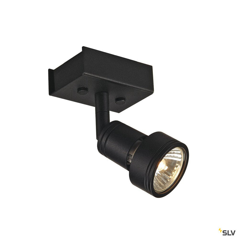 PURI 1 wall and ceiling light, single-headed, QPAR51, matt black, max. 50W, with deco ring