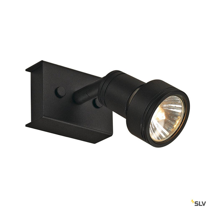 PURI 1 wall and ceiling light, single-headed, QPAR51, matt black, max. 50W, with deco ring