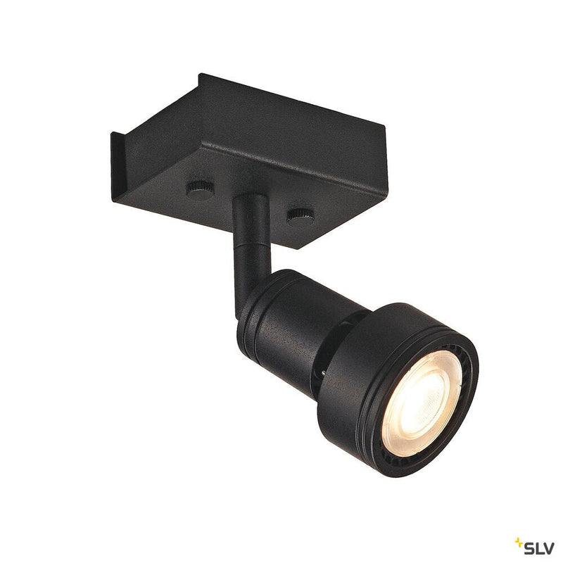PURI 1 wall and ceiling light, single-headed, QPAR51, matt black, max. 50W, with deco ring