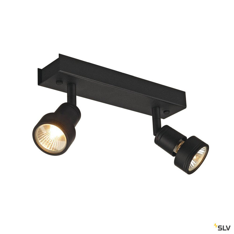 PURI 2 wall and ceiling light, double-headed, QPAR51, matt black, max. 100 W, with deco ring