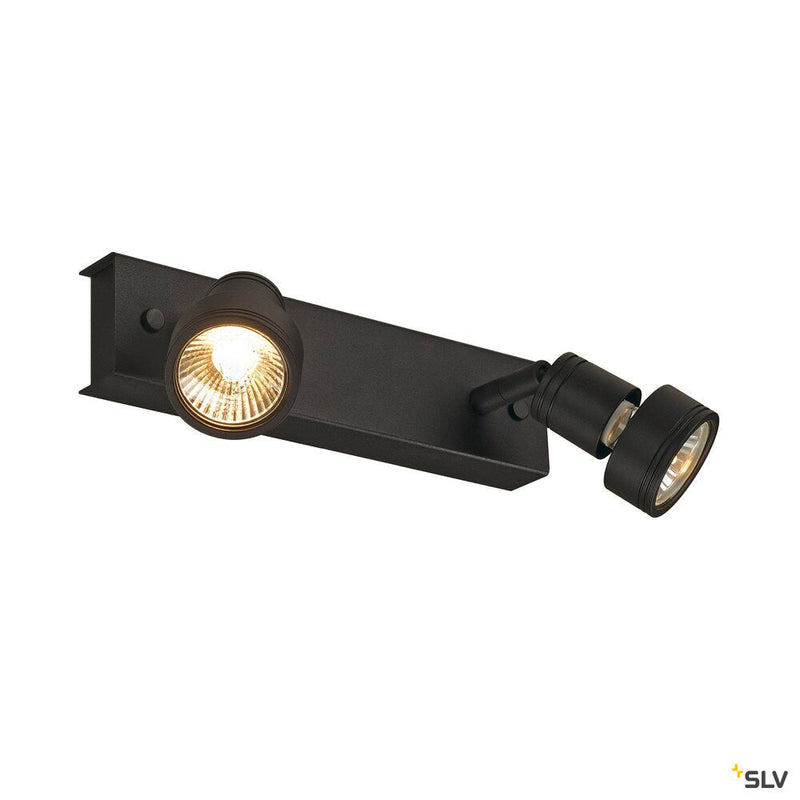 PURI 2 wall and ceiling light, double-headed, QPAR51, matt black, max. 100 W, with deco ring