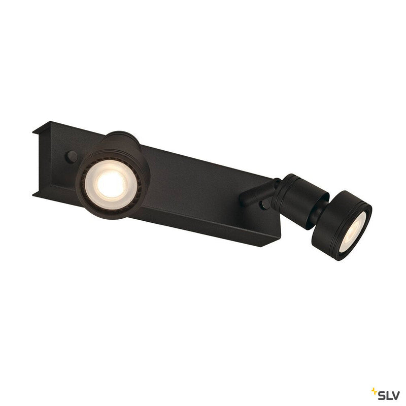 PURI 2 wall and ceiling light, double-headed, QPAR51, matt black, max. 100 W, with deco ring