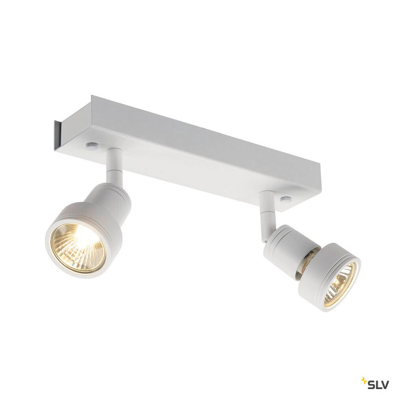 PURI 2 wall and ceiling light, double-headed, QPAR51, matt white, max. 100 W, with deco ring