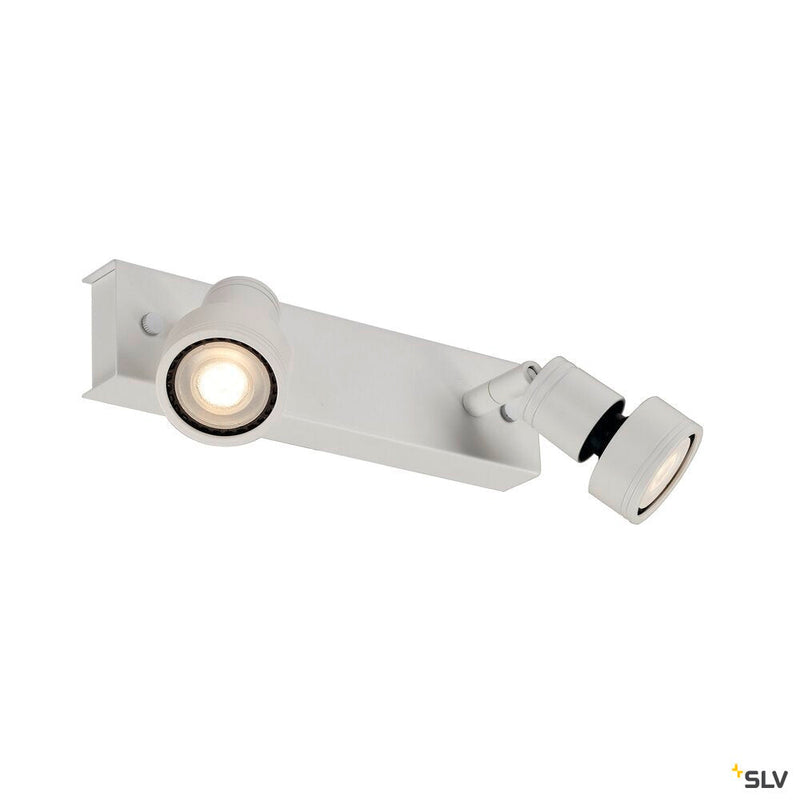PURI 2 wall and ceiling light, double-headed, QPAR51, matt white, max. 100 W, with deco ring