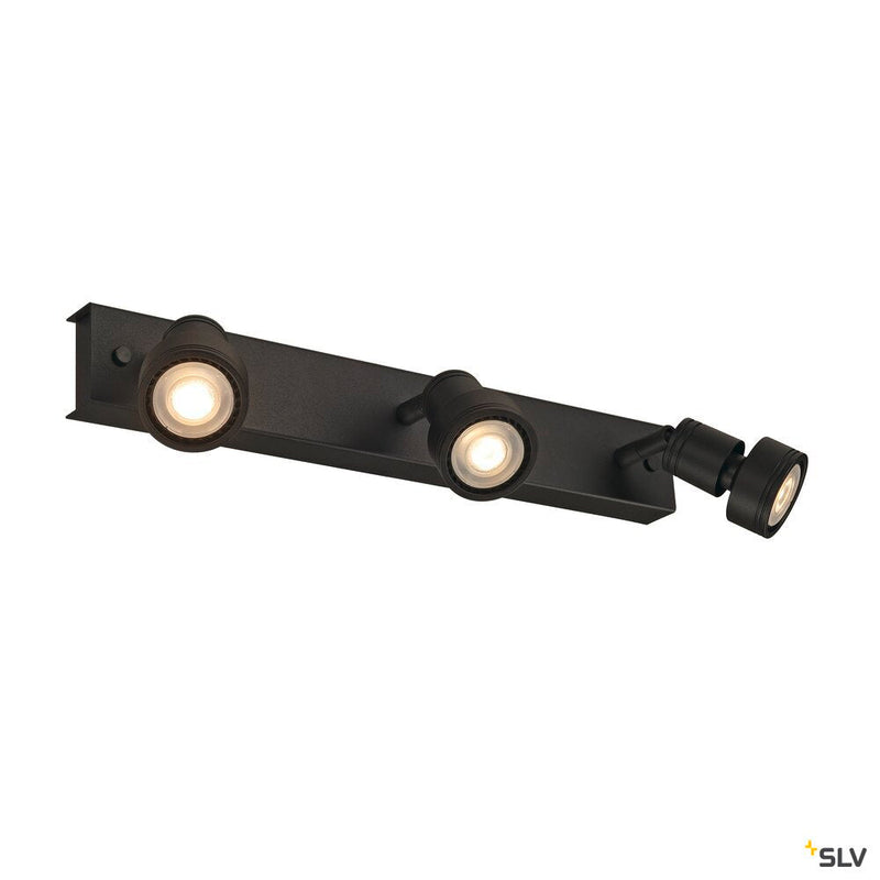 PURI 3 wall and ceiling light, triple-headed, QPAR51, matt black, max. 150 W, with deco ring