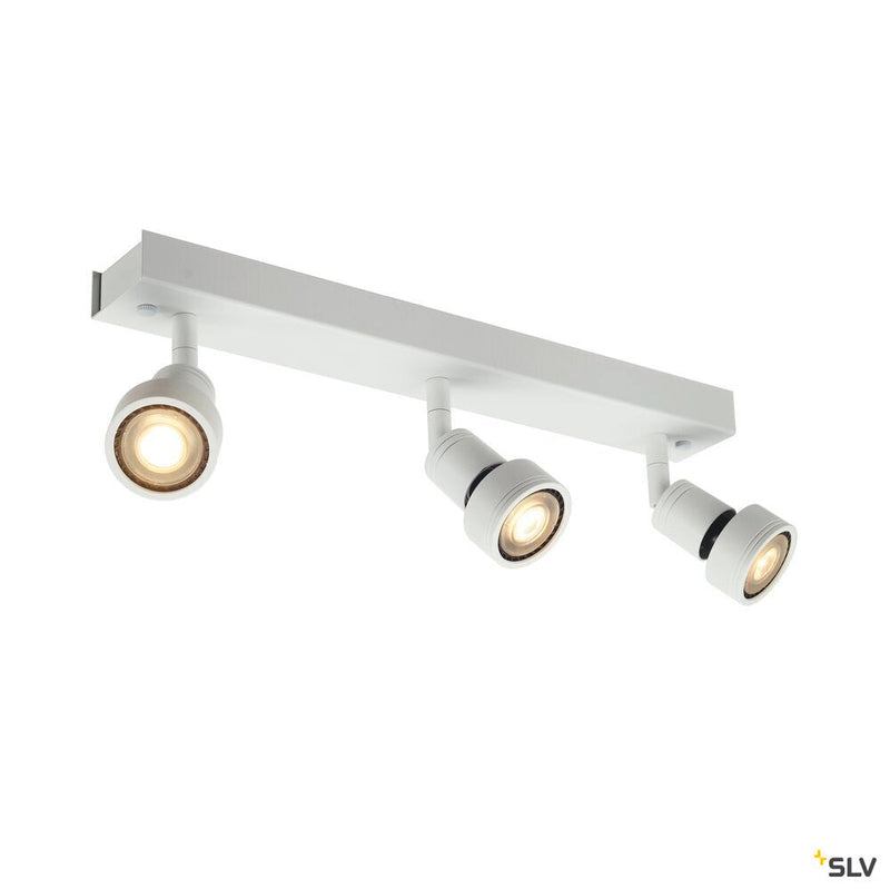 PURI 3 wall and ceiling light, triple-headed, QPAR51, matt white, max. 150 W, with deco ring