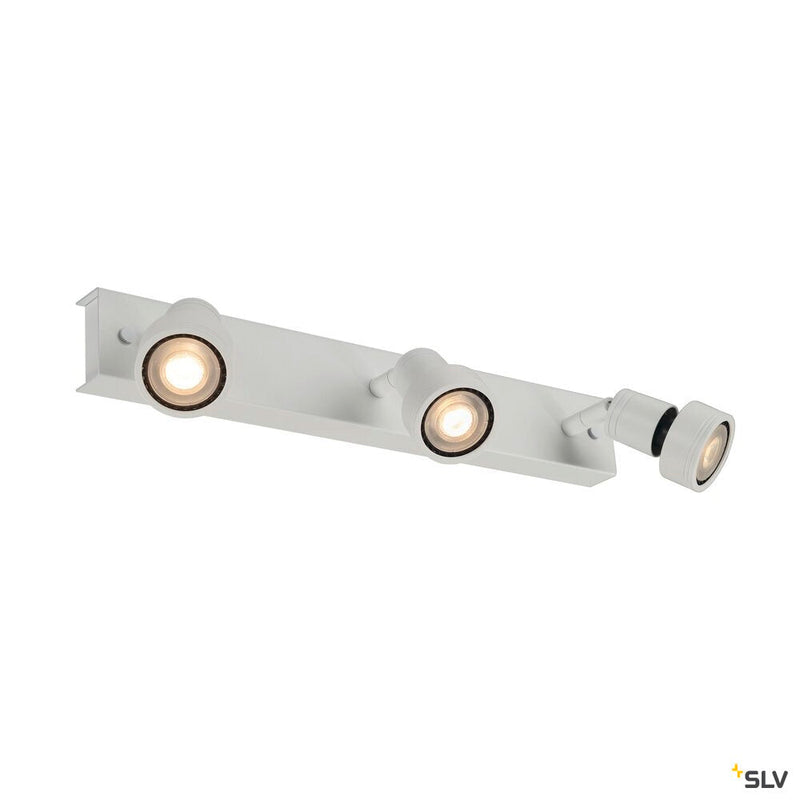 PURI 3 wall and ceiling light, triple-headed, QPAR51, matt white, max. 150 W, with deco ring
