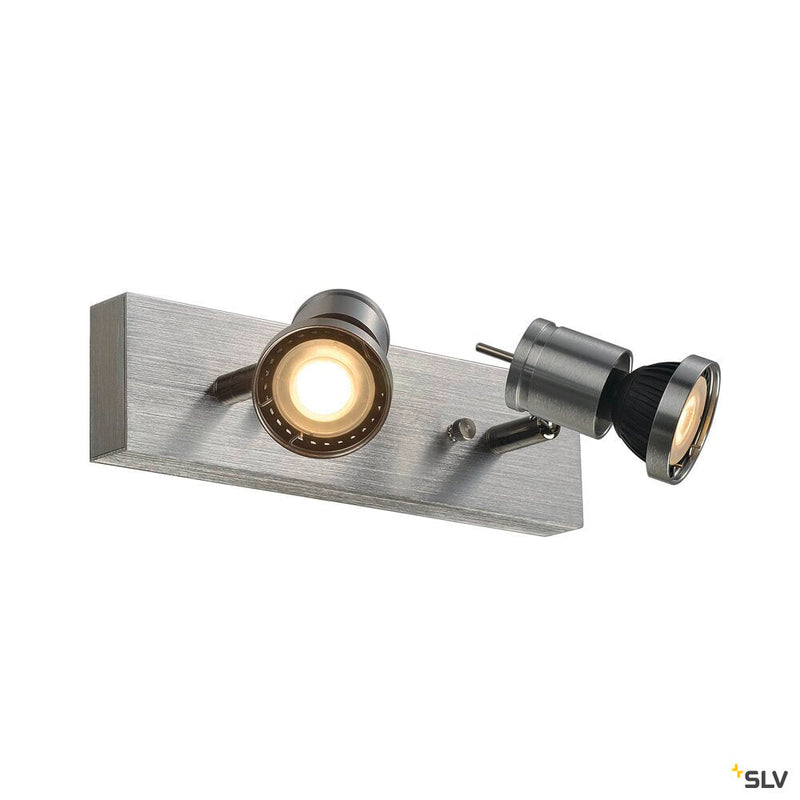 ASTO 2 wall and ceiling light, double-headed, QPAR51, brushed aluminium, max. 150 W