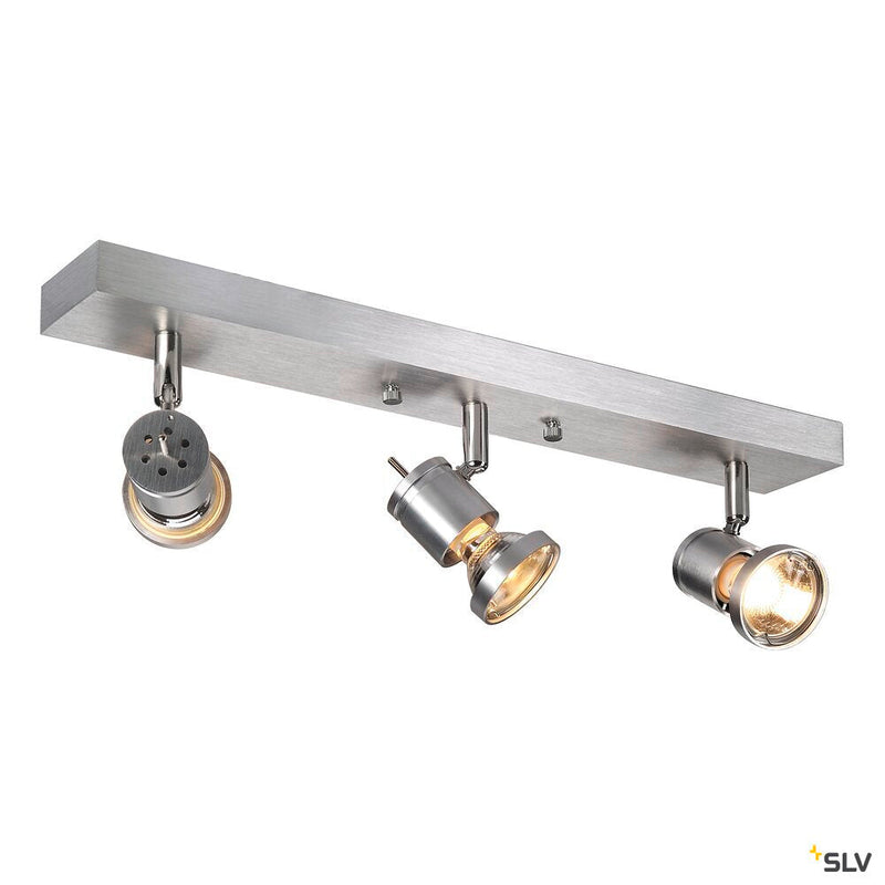 ASTO 3 wall and ceiling light, triple-headed, QPAR51, brushed aluminium, max. 225 W