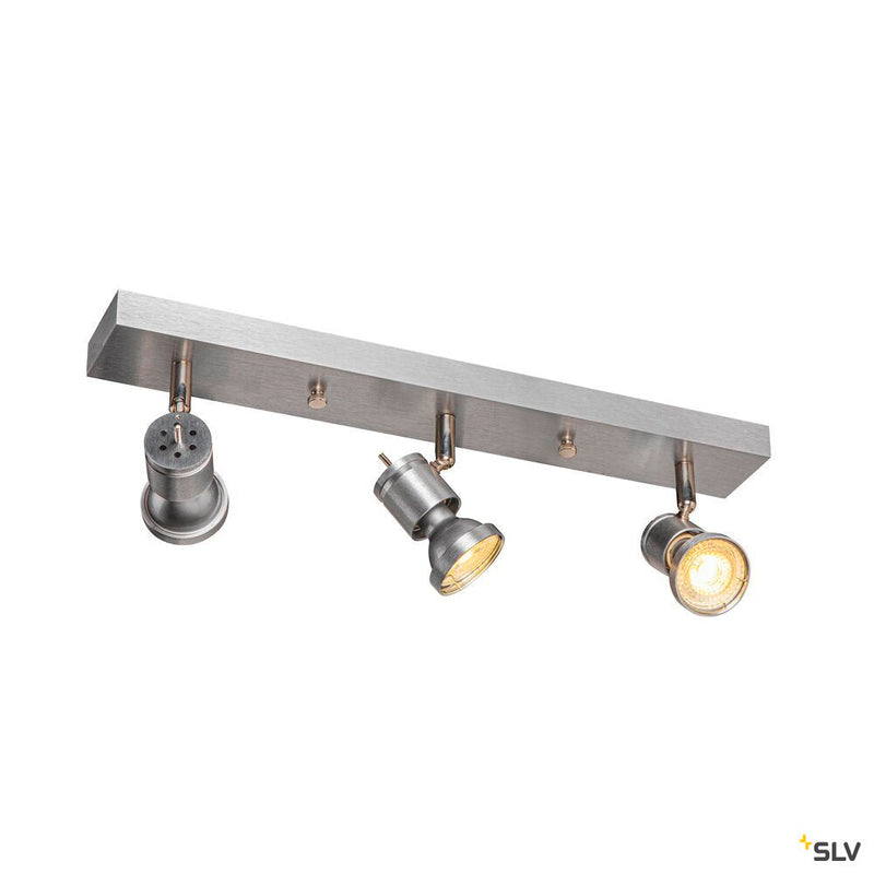ASTO 3 wall and ceiling light, triple-headed, QPAR51, brushed aluminium, max. 225 W