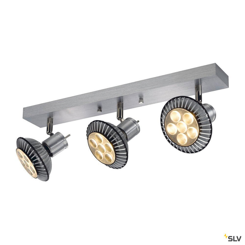 ASTO 3 wall and ceiling light, triple-headed, QPAR51, brushed aluminium, max. 225 W