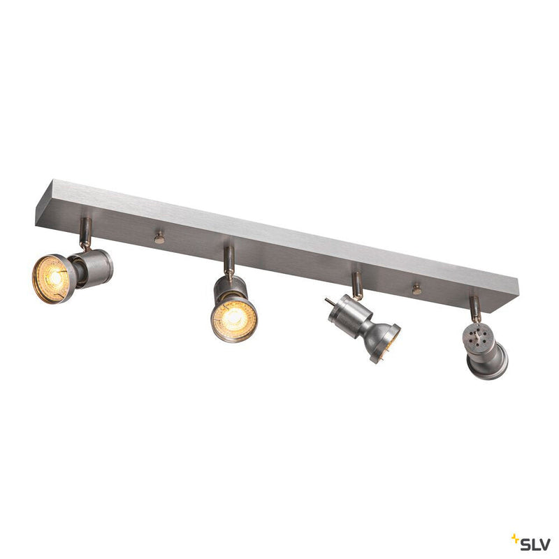 ASTO 4 wall and ceiling light, four-headed, QPAR51, brushed aluminium, max. 300 W