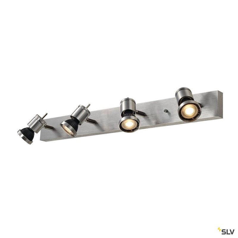 ASTO 4 wall and ceiling light, four-headed, QPAR51, brushed aluminium, max. 300 W