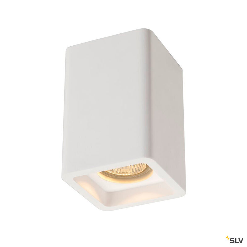 PLASTRA, ceiling light, QPAR51, square, white plaster, max. 35 W