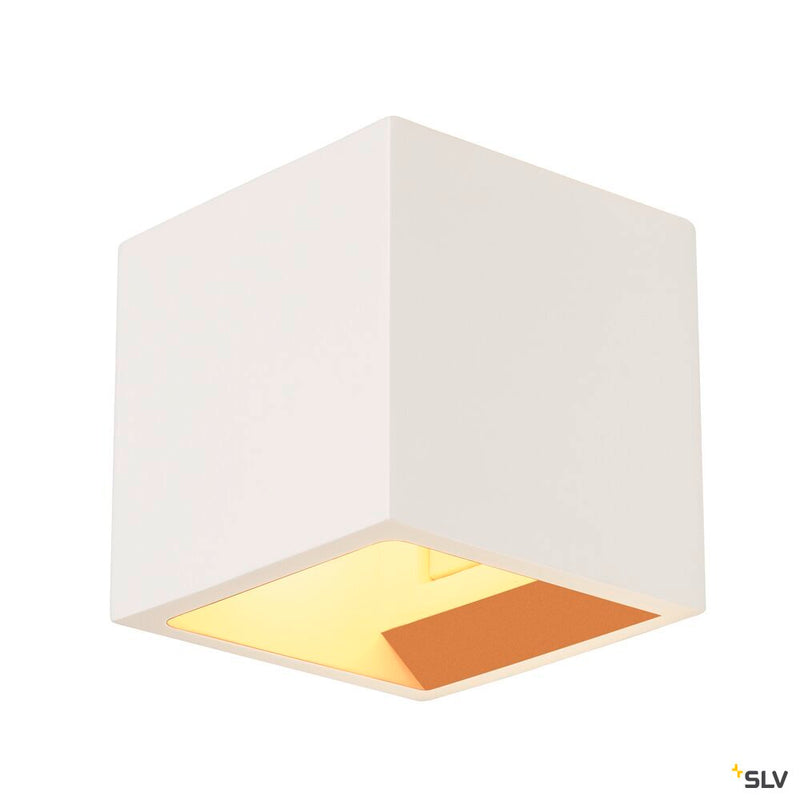 PLASTRA wall light, QPAR51, square, Cube, white plaster, max. 42 W