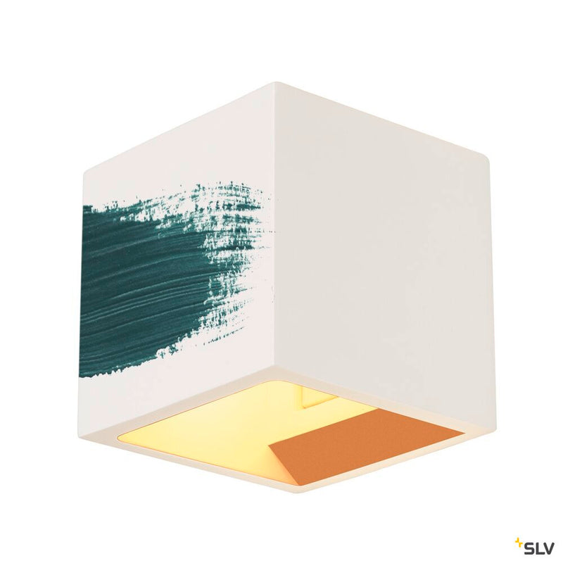 PLASTRA wall light, QPAR51, square, Cube, white plaster, max. 42 W