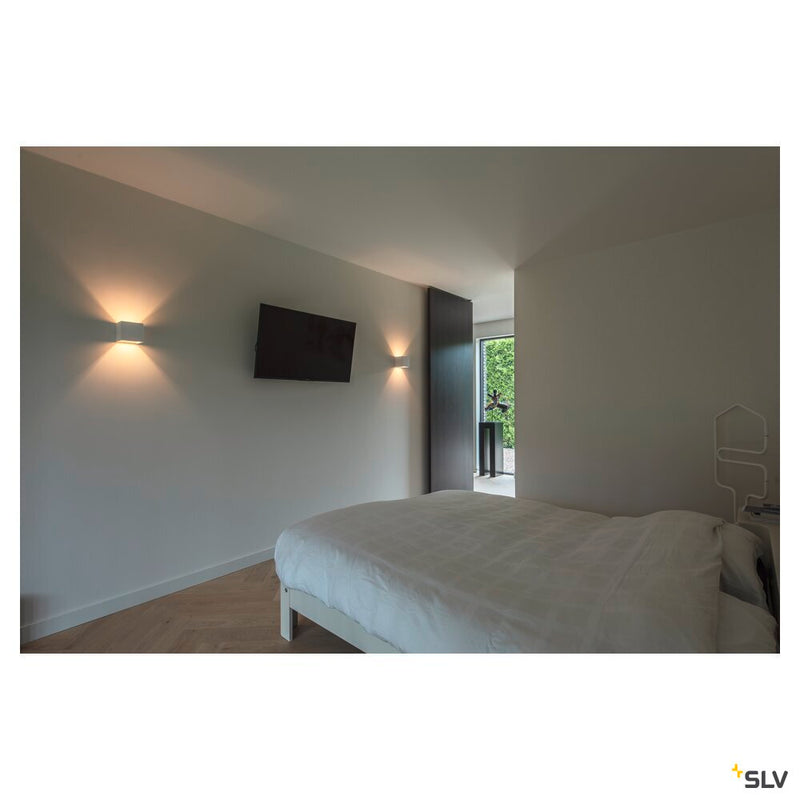 PLASTRA wall light, QPAR51, square, Cube, white plaster, max. 42 W