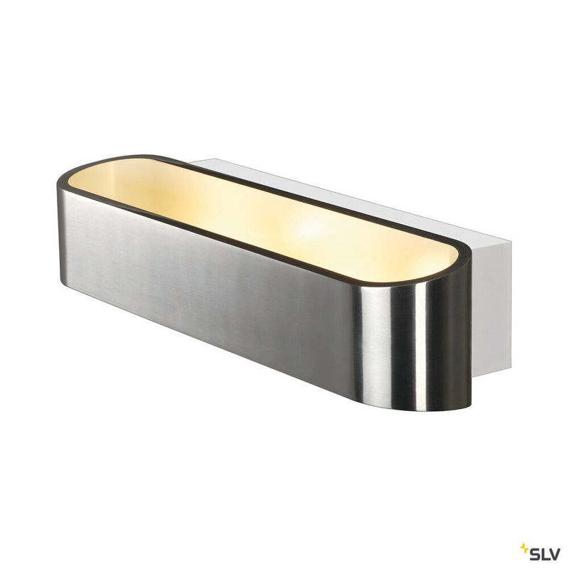 ASSO 300 wall light, LED, 3000K, oval, brushed aluminium /white, L/W/H 30/9.5/7 cm