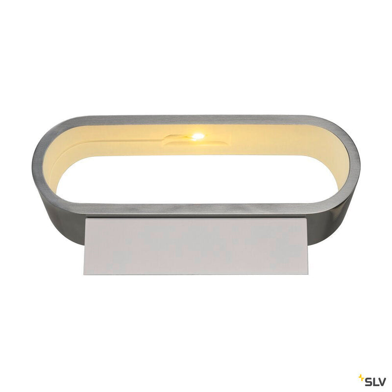 ASSO 70 wall light, LED, 3000K, oval, brushed aluminium /white, L/W/H 18/9.5/7.1 cm
