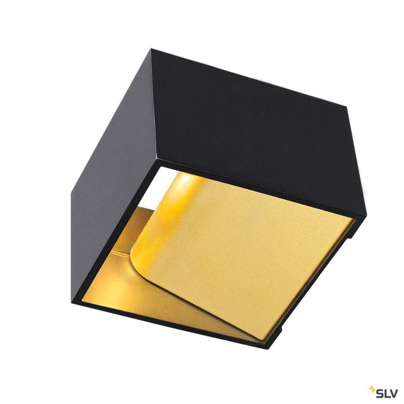 LOGS IN wall light, LED, 3000K, square, black/brass, incl. LED driver
