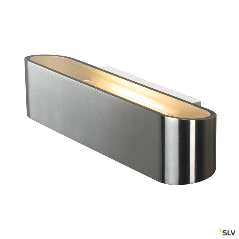 OSSA 300 wall light, QT-DE12, oval, up/down, brushed aluminium, L/W/H 30/8/6.5 cm, max. 120W