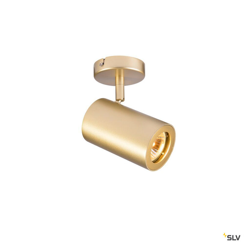 ENOLA_B, wall and ceiling light, spot, single-headed, QPAR51, brass, max. 50W