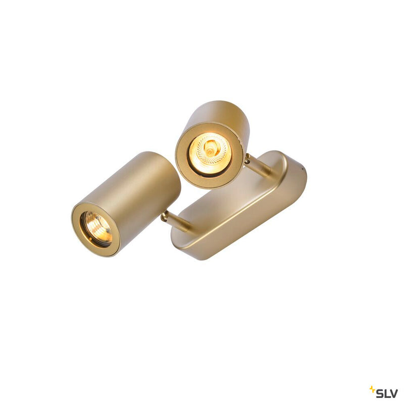 ENOLA_B, wall and ceiling light, spot, double-headed, QPAR51, brass, max. 100W